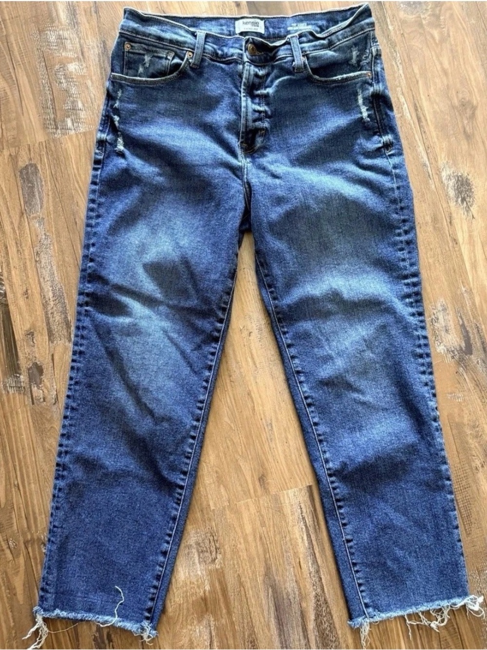 Kensie the amber medium blue High-Rise Stovepipe Jeans raw hem